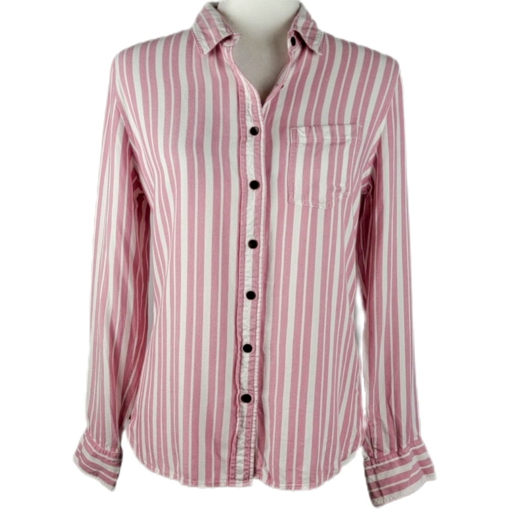Jachs Girlfriend Pink and White striped button up shirt small